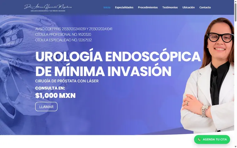 Sitio web de la Dra. Adriana Hernández creado por CLÍNICA MKT